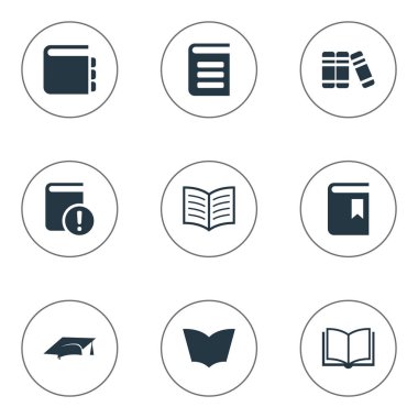 Vektör çizim basit bilgi simgeler kümesi. Öğeleri önemli okuma, dergi, kitap sayfası ve diğer eş önemli, sözlük ve boş.