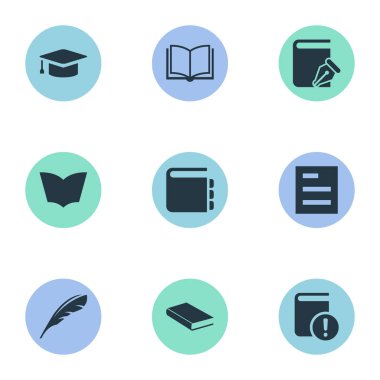 Vektör çizim basit okuma simgeler kümesi. Öğeleri Sketchbook, boş defter, okuma ve diğer eş anlamlı boş, mezuniyet ve not defteri.