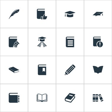 Vektör çizim basit bilgi simgeler kümesi. Öğeleri kalem, akademik Cap, kitaplık ve diğer eş anlamlı sözlük, sayfa ve tavsiye.