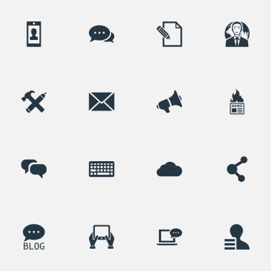 Vektör çizim basit kullanıcı simgeler kümesi. Öğeleri Site, paylaşım, kazanç ve diğer eş anlamlı hoparlör megafon ve kazanç.