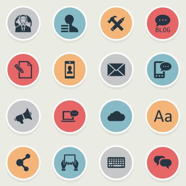 Vektör çizim basit kullanıcı simgeler kümesi. Öğeleri çengel, kazanç, tuş takımı ve diğer eş anlamlı çengel, mesaj ve gökyüzü.