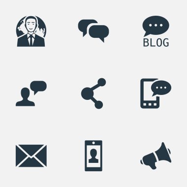 Vektör çizim basit bloglama simgeler kümesi. Elements profili, Post, paylaşım ve diğer eş anlamlı sitesi, hoparlör ve dedikodu.