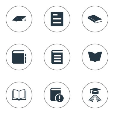 Vektör çizim basit kitap simgeler kümesi. Öğeleri ansiklopedi, okuma, boş defter ve diğer eş anlamlı Ansiklopedisi, not defteri ve kitap.