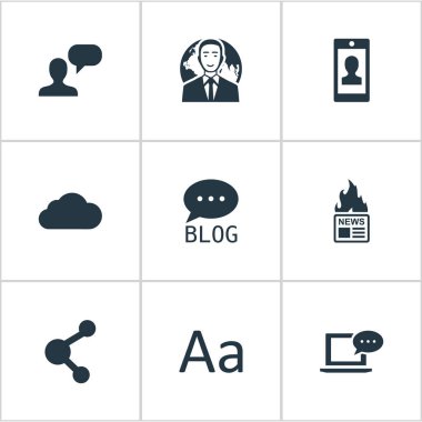 Vektör çizim basit gazete simgeler kümesi. Öğeleri Site, bulutlu, profil ve diğer eş göz önüne alındığında, akıllı telefon ve ağ.