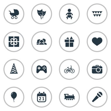 Vektör çizim basit tatil simgeler kümesi. Öğeleri Yurtiçi, maske, ruh ve diğer eş anlamlı tiyatro, balon ve konuşma.