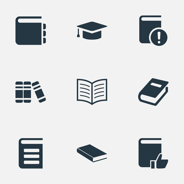 Vector Illustration Set Of Simple Knowledge Icons. Elements Journal, Important Reading, Academic Cap And Other Synonyms Important, Recommended And Academic.