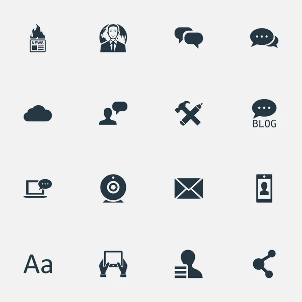 矢量图组的简单的博客图标。元素记事本、 份额、 增益和其他同义词演讲，邮政和国际. — 图库矢量图片