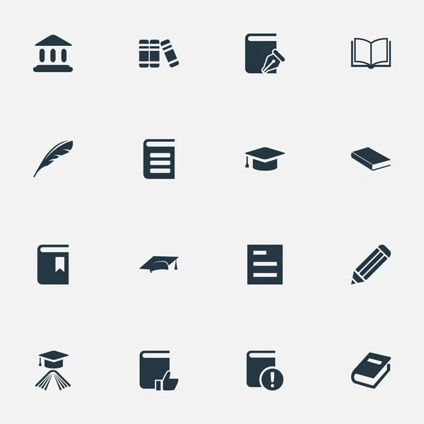 Vector illustratie Set van eenvoudige boeken iconen. Elementen Pen, encyclopedie, academische GLB en andere synoniemen Document, Journal en bibliotheek. — Stockvector