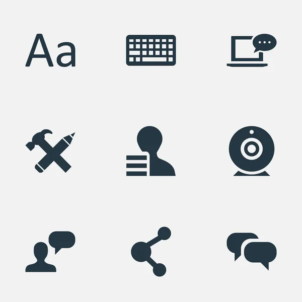 Векторный набор простых иконок. Поделиться элементами, транслировать, ремонтировать и другие синонимы типографики, приходить и ремонтировать . — стоковый вектор