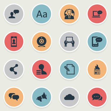 Vektör çizim basit bloglama simgeler kümesi. Öğeleri yayını, dedikodu, uluslararası iş adamı ve diğer eş anlamlı E-mektup, bağımsız değişken ve dikkate alınarak.