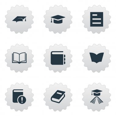 Vektör çizim basit bilgi simgeler kümesi. Öğeleri boş defter, defter, önemli okuma ve diğer eş anlamlı şapka sayfa ve Cap.