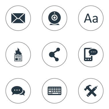 Vektör çizim basit bloglama simgeler kümesi. Öğeleri payı, gazete, bağımsız değişken ve diğer eş anlamlı tipografi, paylaşmak ve sıcak.