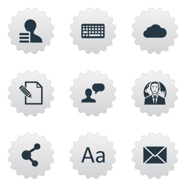 Vektör çizim basit bloglama simgeler kümesi. Öğeleri belge, uluslararası iş adamı, tuş takımı ve diğer eş ağ, dostum ve bulutlu.