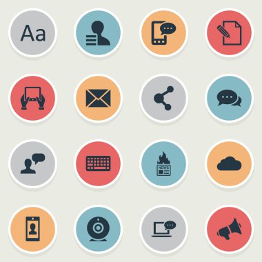 Vektör çizim basit gazete simgeler kümesi. Öğeleri çengel, bulutlu, Post ve diğer eş anlamlı tuş takımı, profil ve sıcak.