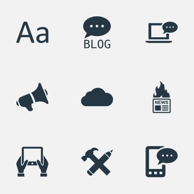 Vektör çizim basit gazete simgeler kümesi. Öğeleri sitesi, gazete, hoparlör ve diğer eş sıcak, E-mektup ve gazete.