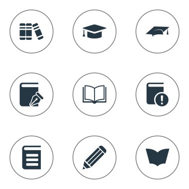 Vektör çizim basit okuma simgeler kümesi. Öğeleri akademik Cap, önemli okuma, okuma ve diğer eş yazma, Sketchbook ve kalem.