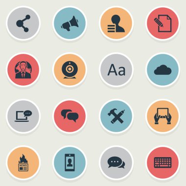 Vektör çizim basit bloglama simgeler kümesi. Elements profili, bulutlu, dedikodu ve diğer eş anlamlı Hammer, tartışma ve Web.