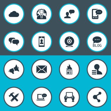 Vektör çizim basit kullanıcı simgeler kümesi. Öğeleri hoparlör, kazanç, bulutlu ve diğer eş anlamlı Laptop dikkate alınarak ve Smartphone.