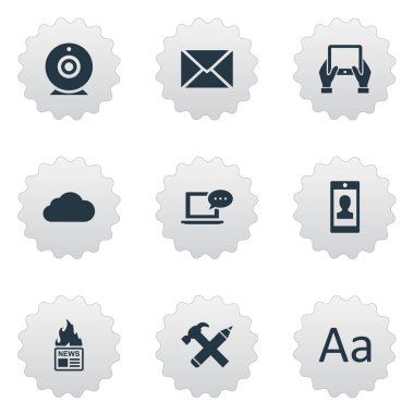 Vektör çizim basit kullanıcı simgeler kümesi. Öğeleri Post, gazete, çengel ve diğer eş anlamlı mesaj mesaj ve kamera.