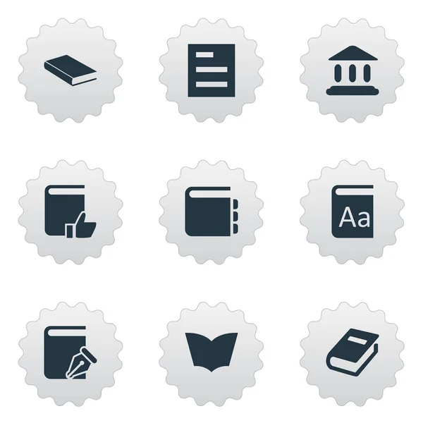 Vector illustratie Set van eenvoudige lezing iconen. Elementen alfabet, Journal, Aanbevolen lezing en andere synoniemen Sketchbook, alfabet en boek. — Stockvector