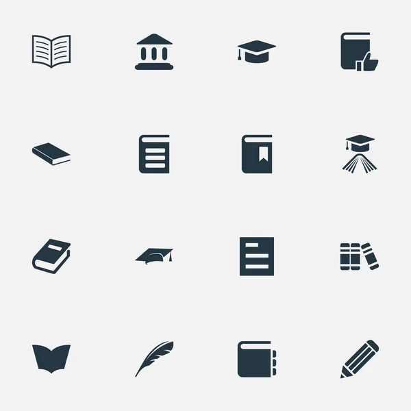 Vector Illustration Set of Simple Books Icons (en inglés). Elementos Lista de tareas, Lectura, Sombrero de Graduación y Otros Sinónimos Bloc de notas, Académico Y Pluma . — Vector de stock