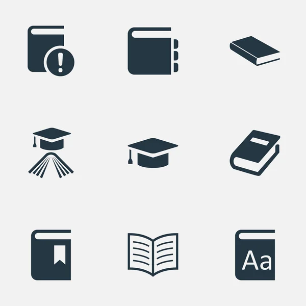 Ilustración vectorial Conjunto de iconos de conocimiento simple. Elementos Lectura Importante, Cuaderno, Diario y Otros Sinónimos Graduación, Lectura y Catálogo . — Vector de stock