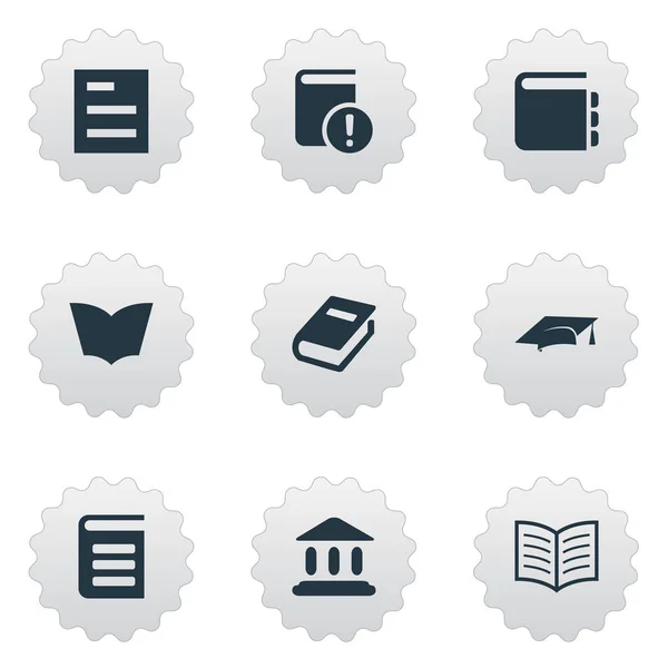 Vector illustratie Set van eenvoudige lezing iconen. Elementen Journal, encyclopedie, boekenpagina en de lijst van andere synoniemen, bouwen en lezen. — Stockvector