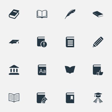 Vektör çizim basit eğitim simgeler kümesi. Öğeleri boş defter, ansiklopedi, kitap kapağı ve diğer eş anlamlı boş, Akademi ve okul.