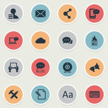 Vektör çizim basit gazete simgeler kümesi. Öğeleri tuş takımı, bağımsız değişken, onarım ve diğer eş anlamlı Hammer, paylaşım ve çengel.