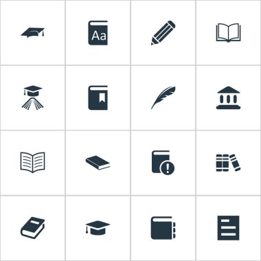 Vektör çizim basit okuma simgeler kümesi. Elemanları Kütüphane, kitap sayfa, akademik Cap ve diğer eş anlamlı Kütüphane, belge ve okuma.