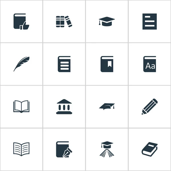 Vektor Illustration uppsättning enkla böcker ikoner. Delar bibliotek, Tasklist, pennan och andra synonymer encyklopedi, hatt och lista. — Stock vektor