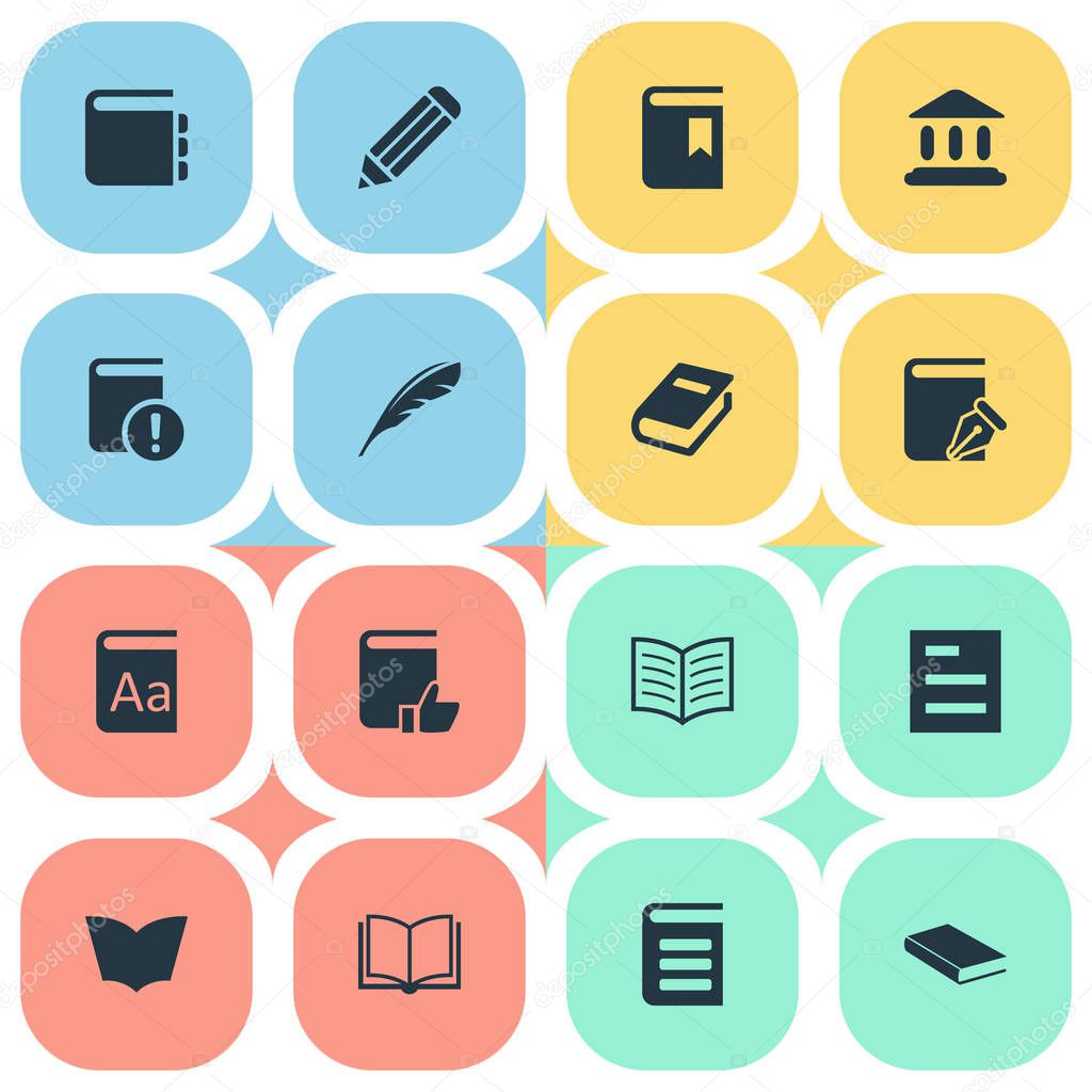 Vector Illustration Set Of Simple Books Icons. Elements Encyclopedia, Tasklist, Pen And Other Synonyms Building, Academy And Alphabet.
