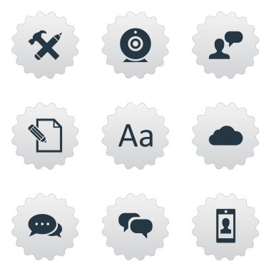 Vektör çizim basit bloglama simgeler kümesi. Öğeleri çengel, adam dikkate alınarak, onarım ve diğer eş gökyüzü, dedikodu ve konuşma.