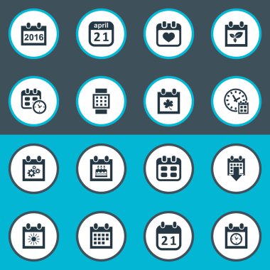 Vektör çizim basit takvim simgeler kümesi. Öğeleri yaz takvim, Almanak'ı, planlayıcısı ve diğer eş anlamlı yıllık gün ve blok.