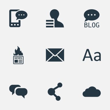 Vektör çizim basit gazete simgeler kümesi. Öğeleri E-mektup, Site, paylaşım ve diğer eş anlamlı konuşma, kazanç ve ağ.