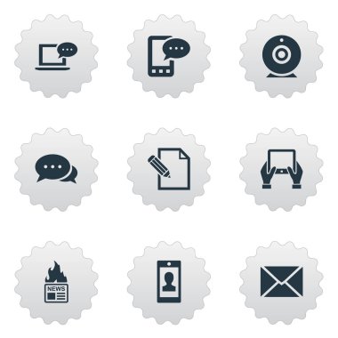 Vektör çizim basit gazete simgeler kümesi. Öğeleri yazı, not defteri, yayın ve diğer eş anlamlı adam, mesaj ve mektup.