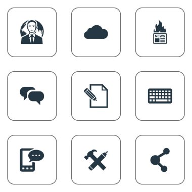 Vektör çizim basit gazete simgeler kümesi. Öğeleri uluslararası işadamı, dedikodu, E-mektup ve diğer eş gökyüzü, ilişki ve Haberler.