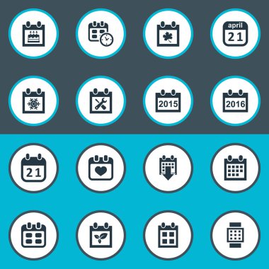 Vektör çizim basit tarihi simgeler kümesi. Öğeleri Tarih bloğu, özel gün, yaprak ve diğer eş anlamlı takvim, saat ve sonbahar.