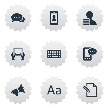 Vektör çizim basit kullanıcı simgeler kümesi. Öğeleri tuş takımı, E-mektup, not defteri ve diğer eş anlamlı sözleşme E-mektup ve hoparlör.