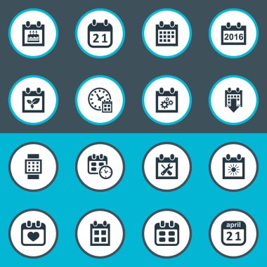 Vektör çizim basit zaman simgeler kümesi. Öğeleri Tarih, 2016 takvim, akıllı saat ve diğer eş anlamlı tamir, anma ve tarihi.