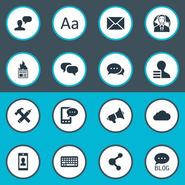 Vektör çizim basit kullanıcı simgeler kümesi. Öğeleri E-mektup, kazanç, profil ve diğer eş anlamlı kar tipografi ve hoparlör.