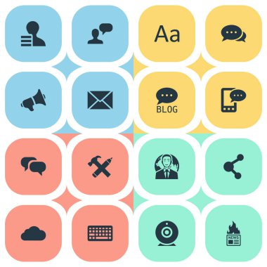 Vektör çizim basit kullanıcı simgeler kümesi. Öğeleri payı, çengel, hoparlör ve diğer eş anlamlı ağ çengel ve konuşma.