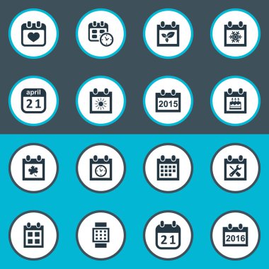 Vektör çizim basit zaman simgeler kümesi. Öğeleri Gündem, Tarih bloğu, kalp ve diğer eş anlamlı blok, veri ve yaz.