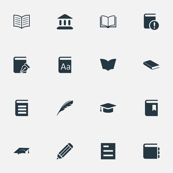 Vector Illustration Set of Simple Education Icons (en inglés). Elementos Lista de tareas, Cuaderno en blanco, Portada del libro y otros sinónimos Catálogo, escritura y pluma . — Vector de stock