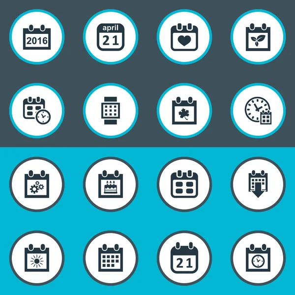 Vektör çizim basit takvim simgeler kümesi. Öğeleri yaz takvim, Almanak'ı, planlayıcısı ve diğer eş anlamlı yıllık gün ve blok.