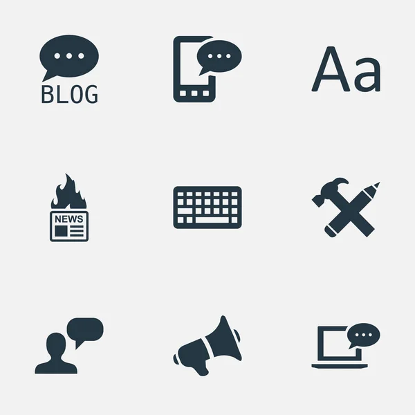 Vector illustratie Set van eenvoudige krant iconen. Elementen Site, Laptop, cedille en andere synoniemen alfabet, Blog en Laptop. — Stockvector
