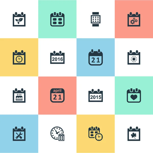 Vector Illustration Set Of Simple Date Icons. Elements Agenda, Date, Heart And Other Synonyms Annual, Agenda And Hour. — Stock Vector