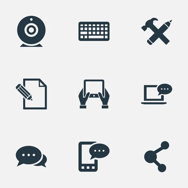 Conjunto de ilustración vectorial de iconos de usuario simples. Elementos Teclado, Reparación, Difusión y Otros Sinónimos Argumento, Cámara y E-Carta . — Vector de stock