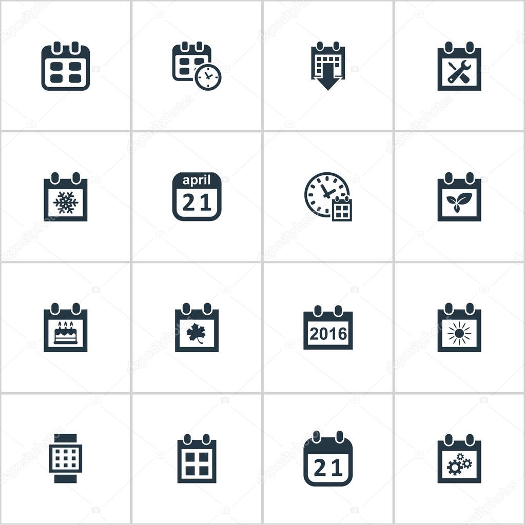 Vector Illustration Set Of Simple Time Icons. Elements Event, Summer Calendar, Agenda And Other Synonyms Reminder, Plant And Time.