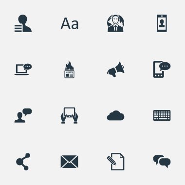 Vektör çizim basit kullanıcı simgeler kümesi. Öğeleri çengel, dizüstü bilgisayar, E-mektup ve diğer eş anlamlı mesaj, telefon ve megafon.